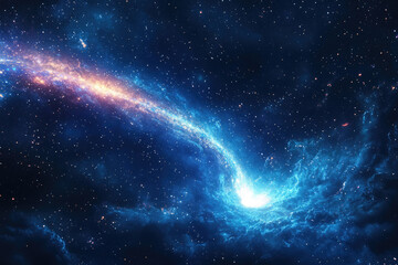 Fototapeta premium A swirling nebula of vibrant blues and oranges in deep space, stars scattered across the vast expanse.