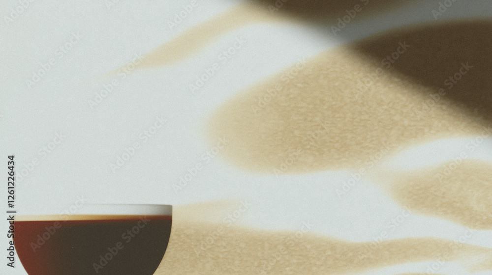 Poster artistic coffee cup with abstract shadow patterns on a light background