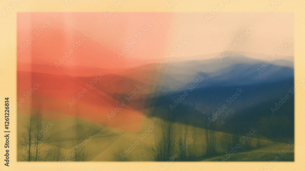 Poster blurred landscape with abstract colors and overlapping shapes