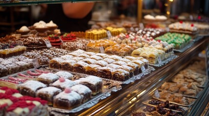 Colorful Eid Candy and Chocolate, Traditional Ottoman Cuisine Desserts, Turkish Delight and Turkish Coffee, Baklava Photo, Üsküdar Istanbul, Turkiye