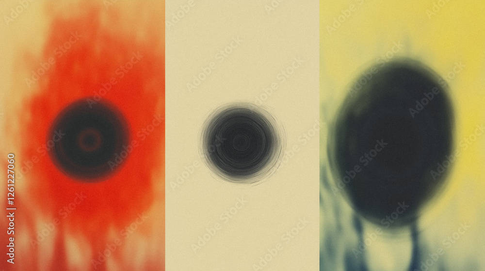 Poster abstract art with circular patterns on vibrant color backgrounds