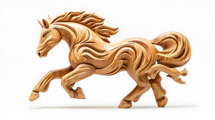 Fototapeta premium Sculpture, Wood Carving, Horse, on White Background, Abstract Image, Texture, Pattern Background, Wallpaper, Smartphone Cover and Screen, PC, Laptop, 9:16 and 16:9 Format