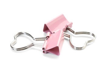Heart shaped binder clips isolated on white