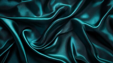 Fototapeta premium Dark Teal Silk Fabric Draped Softly Luxurious Texture