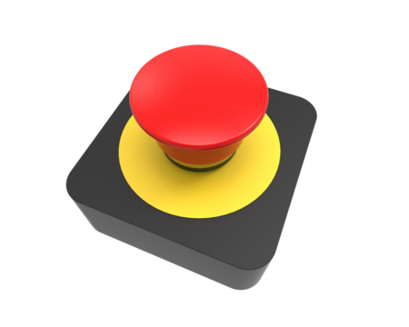 Red emergency stop button isolated on transparent background PNG