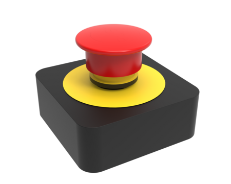 Red emergency stop button isolated on transparent background PNG