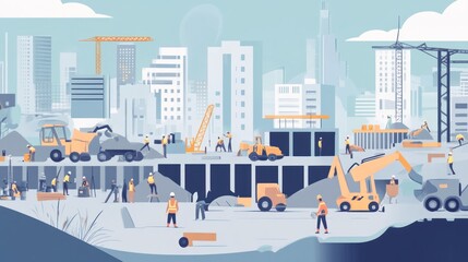 Urban Development: Active Construction Site in a Growing Cityscape