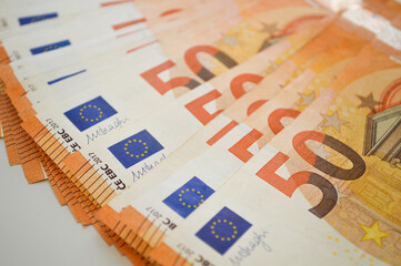 Fanned-Out Euro Banknotes - Predominantly 50 Euro Bills