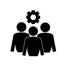 Account settings, teamwork vector line icon, cogwheel with person inside, professional skills glyph symbol, self improvement, set of setting icon, cog settings icon symbol