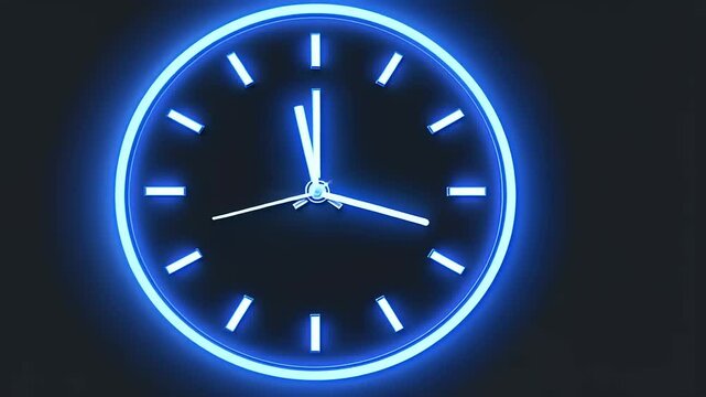 Blue Vector Clock Icon with Hands and Numbers