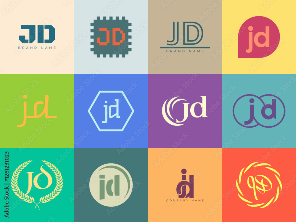 Fototapete jd logo company template. letter j and d logotype. set different classic serif lettering and modern 