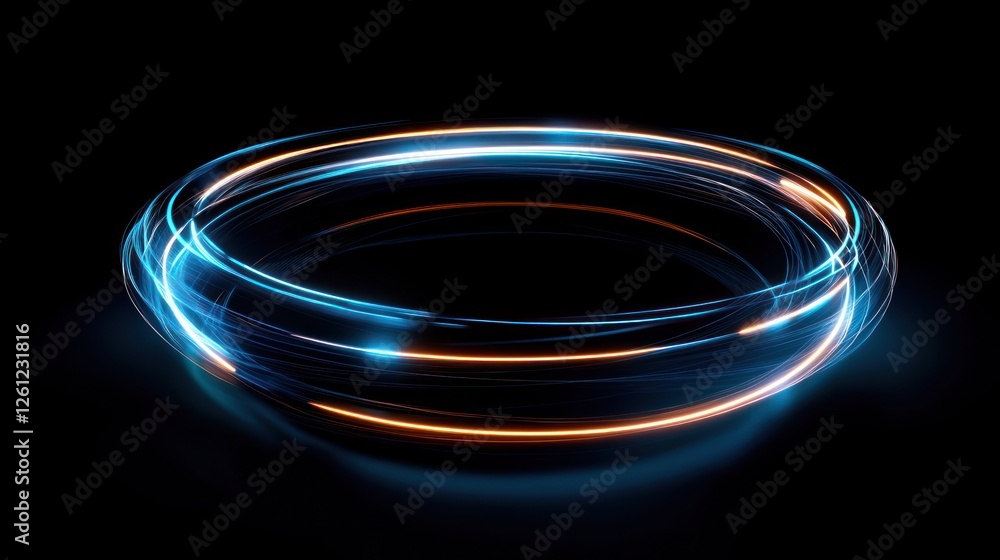 Poster dynamic energy: abstract circular light trails on dark background
