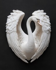 A graceful white swan with wings slightly spread, elegant feather details, soft lighting emphasizing beauty