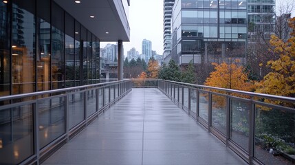 Obraz premium Modern city walkway on rainy day