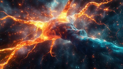 Obraz premium Glowing neuron connecting in outer space depicting artificial intelligence