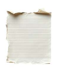 Obraz premium Torn vintage lined notebook paper with distressed edges and a textured surface, perfect for scrapbooking, background designs, or creative projects. Isolated on transparent background, png.