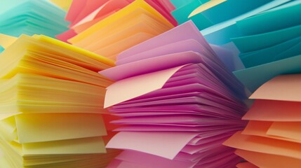Colorful Stacked Sticky Notes Pastel Rainbow Colors Office Supplies Background Bright Vivid Memo Pads Paper Texture Multicolored Design Element       