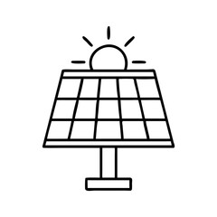 Solar panel icon with sun in minimalist design - simple black and white line art
