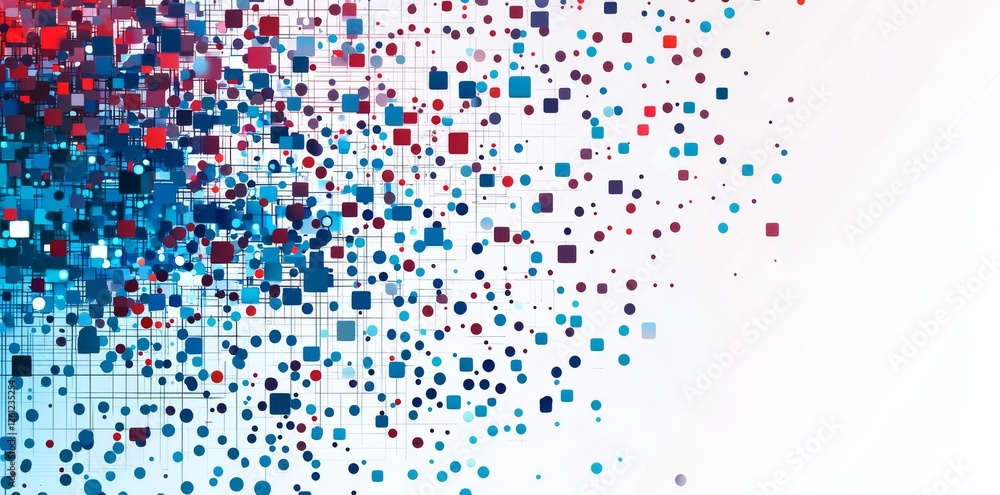 Wall mural an abstract tech background with blue and red dots, suitable for use in presentations or as a packag