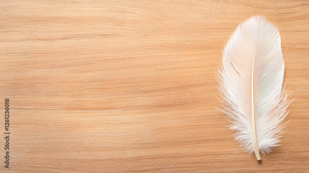 Poster light as a feather: a single, pristine feather rests on a smooth surface, creating a tranquil and de