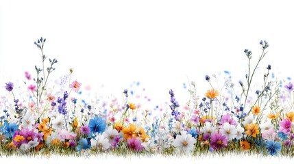 Colorful wildflowers meadow border, spring nature background, website banner