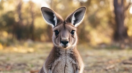 Fototapeta premium Adorable Young Kangaroo Portrait Wildlife Australian Animal Nature Photography Wild Baby Kangaroo Closeup Cute Marsupial Outdoors Scenic Background 