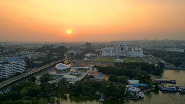 Aerial view of Telangana Secretariat building in Hyderabad city in India