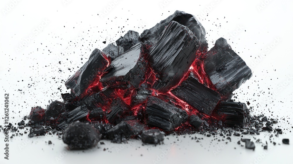 Poster glowing embers of charcoal exploding in motion
