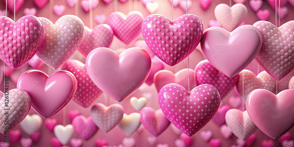 Poster a vibrant assortment of pink hearts in various patterns and textures hangs against a soft background