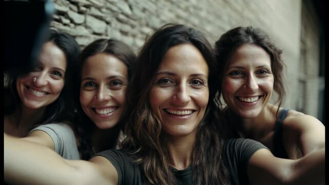 group of beautiful attractive  thirty years old women looking at the camera