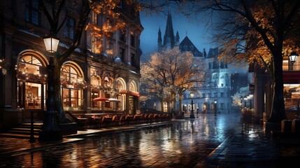 Obraz premium Realistic high-resolution photography: An illuminated urban landscape in which the lights of buildings create a cozy atmosphere