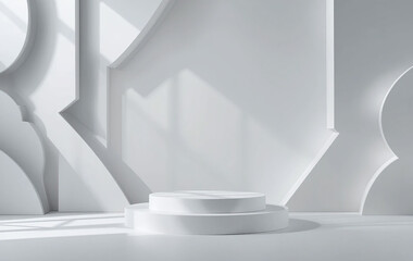 Fototapeta premium 3d renders abstract minimalist geometric white background with triangles and reflections in the water. 3d display product abstract minimal scene with geometric podium platform. gray background