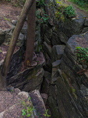 Looking down a crevice or hole in the rock on the Niagara Escarpment (Bruce Trail)