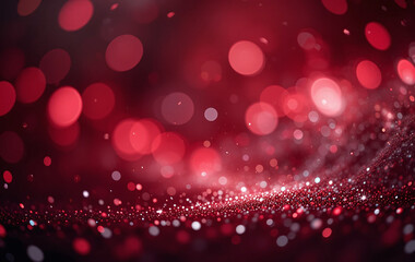 Bokeh background with red and silver light glitter and diamond dust subtle tonal variations abstract maroon red christmas holiday winter background.