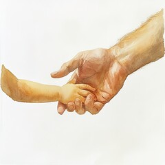 Fototapeta premium Holding hands between an adult and a child indoors during daytime