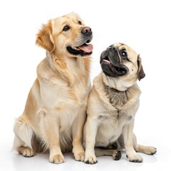 golden retriever puppy sitting on a white background