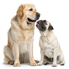 golden retriever puppy sitting on a white background