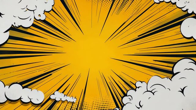 Dynamic Comic Book Burst: A vibrant yellow background bursts with energy as black lines radiate outwards, creating a dynamic and exciting comic book style explosion.  