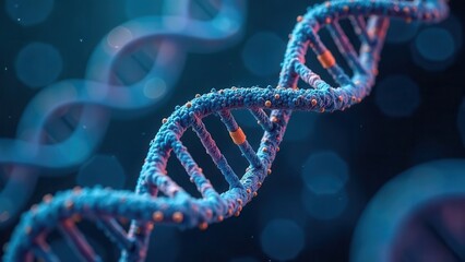 Artificial intelligence DNA molecule concept. DNA is converted into a binary code. Concept binary code genome. Abstract technology DNA molecule with modified genes.