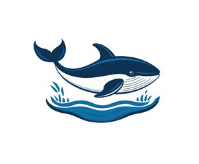 Obraz premium Dynamic whale design swimming above gentle waves with leafy accents, perfect for marine-themed branding and eco-conscious projects