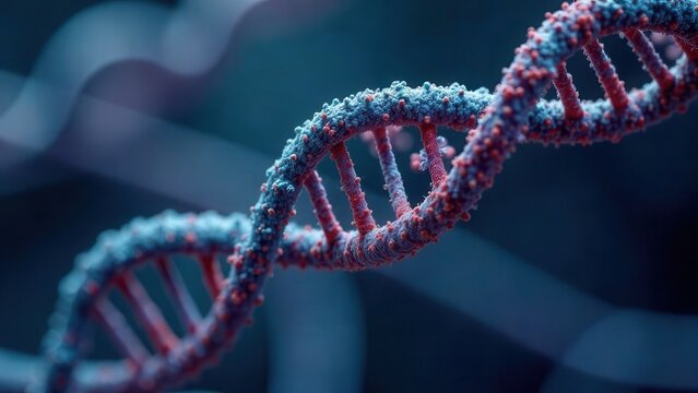 Artificial intelligence DNA molecule concept. DNA is converted into a binary code. Concept binary code genome. Abstract technology DNA molecule with modified genes. - Powered by Adobe