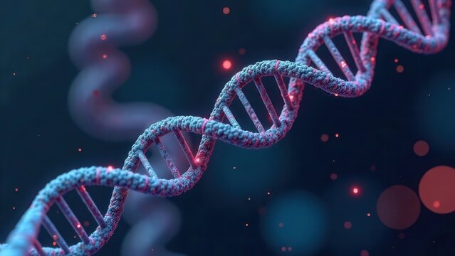 Artificial intelligence DNA molecule concept. DNA is converted into a binary code. Concept binary code genome. Abstract technology DNA molecule with modified genes.