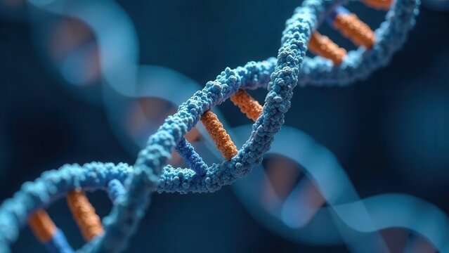Artificial intelligence DNA molecule concept. DNA is converted into a binary code. Concept binary code genome. Abstract technology DNA molecule with modified genes.