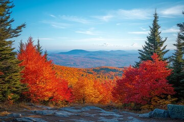 Autumn foliage mountain vista, scenic overlook, fall colors