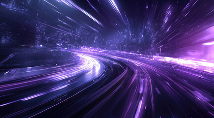 Futuristic highway, night city, speed, light trails, technology, abstract background, digital art