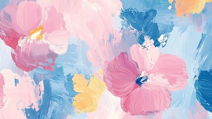 Abstract Pink Blue Floral Painting Soft Brushstrokes Artistic Texture Pastel Colors Modern Wall Art Home Decor Impressionistic Style Beautiful        
