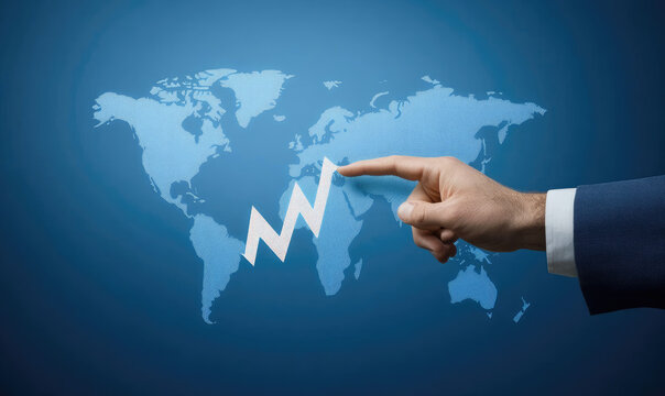 Global economic crisis; hand points to Europe