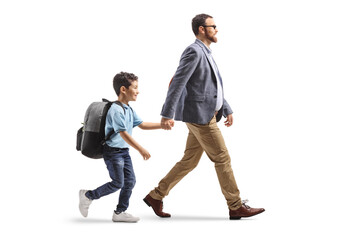 Man taking boy to school