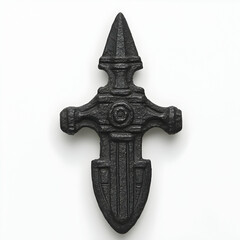 Black metal stylized dagger pendant, isolated on white background; decorative item for jewelry or home decor