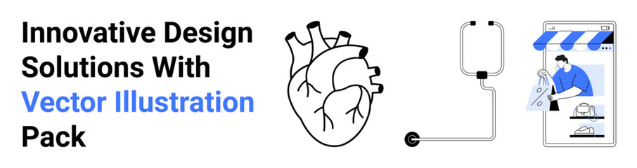 Anatomical heart illustration, IV bag, and online store concept art. Ideal for healthcare, e-commerce, innovation, science, technology, branding education flat landing page banner
